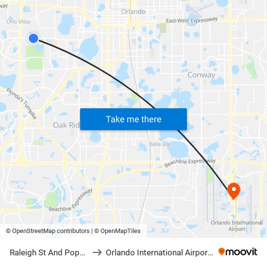 Raleigh St And Poppy Ave to Orlando International Airport - MCO map