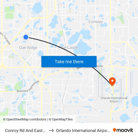 Conroy Rd And Eastgate Dr to Orlando International Airport - MCO map