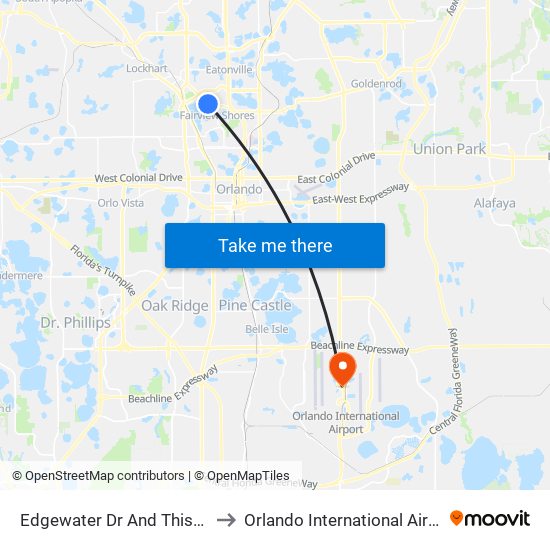 Edgewater Dr And Thistledown Dr to Orlando International Airport - MCO map