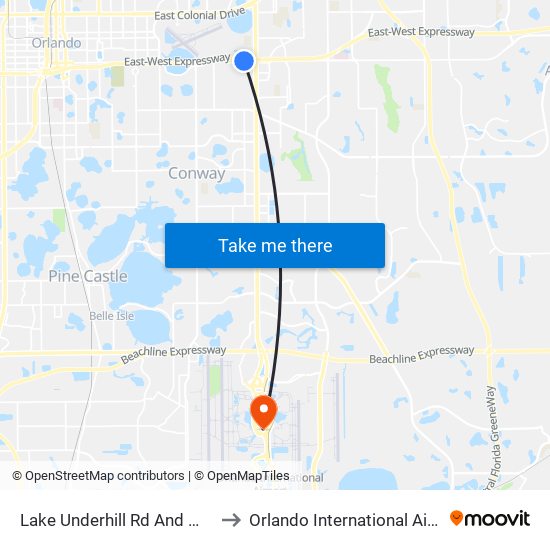 Lake Underhill Rd And Mercado Ave to Orlando International Airport - MCO map