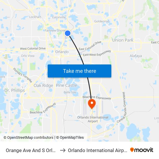 Orange Ave And S Orlando Ave to Orlando International Airport - MCO map