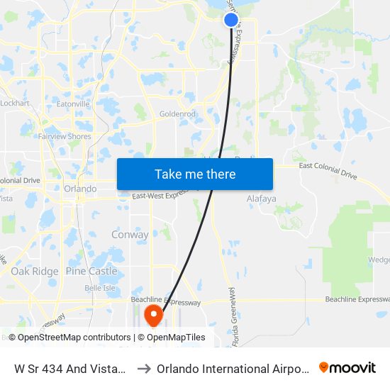 W Sr 434 And Vistawilla Dr to Orlando International Airport - MCO map