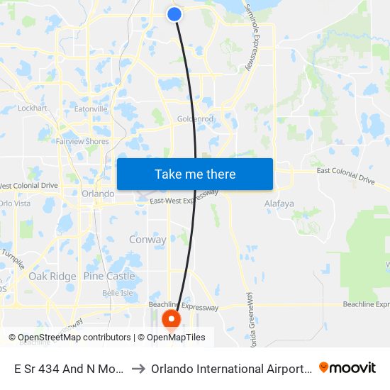 E Sr 434 And N Moss Rd to Orlando International Airport - MCO map