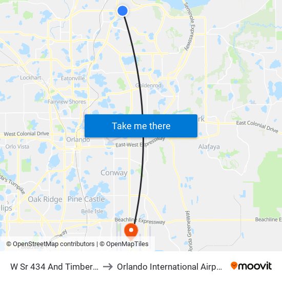 W Sr 434 And Timberlane Trl to Orlando International Airport - MCO map