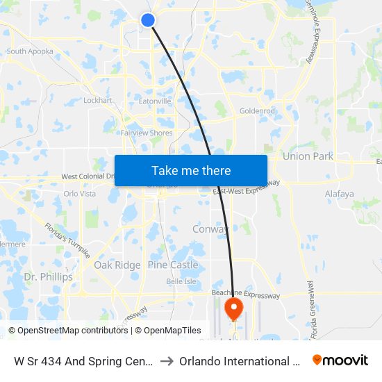 W Sr 434 And Spring Centre South Blvd to Orlando International Airport - MCO map