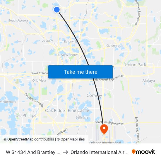 W Sr 434 And Brantley Harbor Dr to Orlando International Airport - MCO map