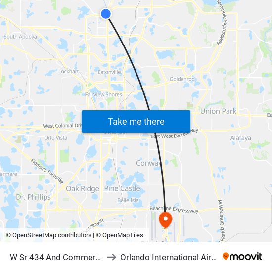 W Sr 434 And Commerce Park Dr to Orlando International Airport - MCO map