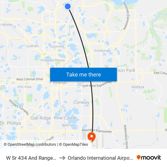 W Sr 434 And Rangeline Rd to Orlando International Airport - MCO map