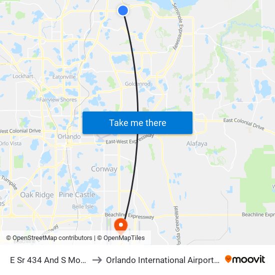 E Sr 434 And S Moss Rd to Orlando International Airport - MCO map