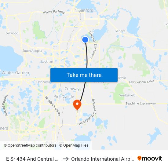 E Sr 434 And Central Winds Dr to Orlando International Airport - MCO map