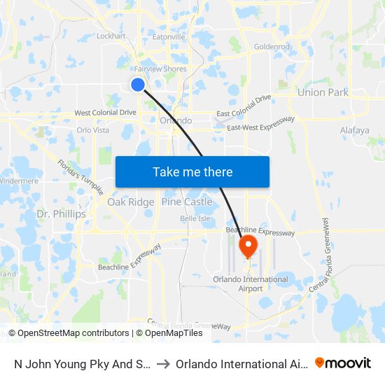 N John Young Pky And Silver Star Rd to Orlando International Airport - MCO map