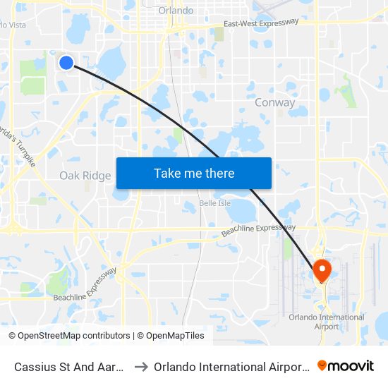 Cassius St And Aaron Ave to Orlando International Airport - MCO map