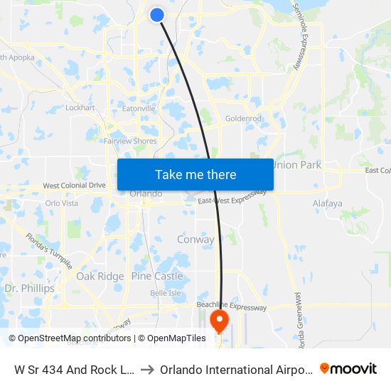 W Sr 434 And Rock Lake Rd to Orlando International Airport - MCO map