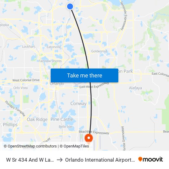 W Sr 434 And W Lake St to Orlando International Airport - MCO map