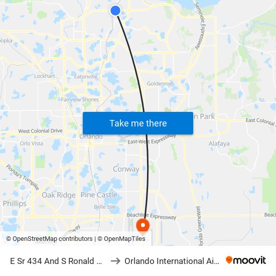 E Sr 434 And S Ronald Reagan Blvd to Orlando International Airport - MCO map