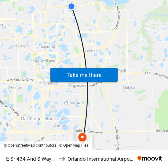 E Sr 434 And S Wayman St to Orlando International Airport - MCO map