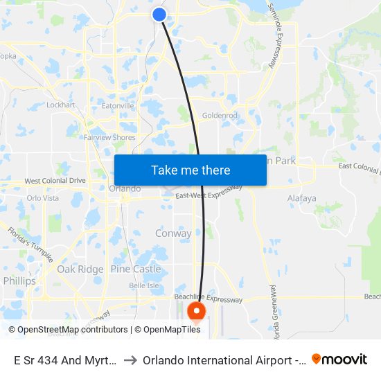 E Sr 434 And Myrtle St to Orlando International Airport - MCO map