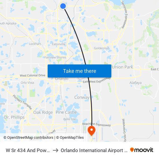 W Sr 434 And Powell St to Orlando International Airport - MCO map