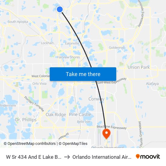 W Sr 434 And E Lake Brantley Dr to Orlando International Airport - MCO map