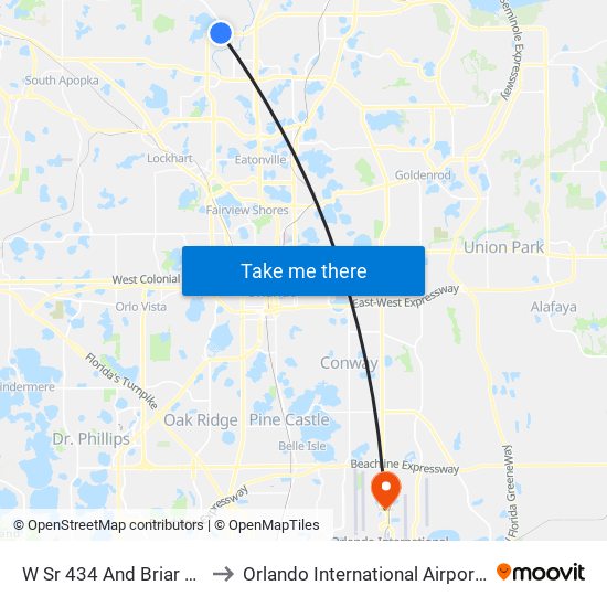 W Sr 434 And Briar Cliff Dr to Orlando International Airport - MCO map