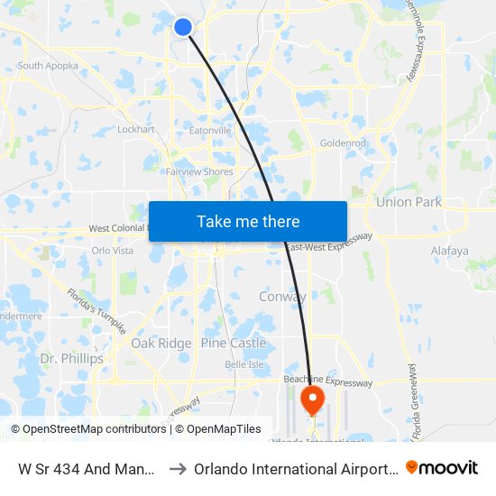 W Sr 434 And Manor Ave to Orlando International Airport - MCO map