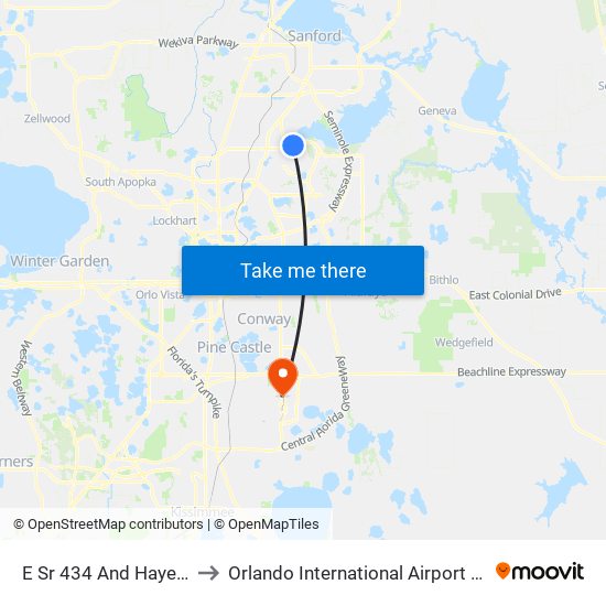 E Sr 434 And Hayes Rd to Orlando International Airport - MCO map