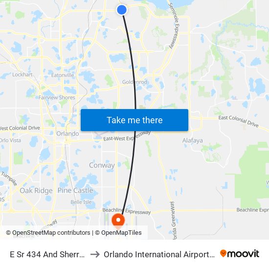 E Sr 434 And Sherry Ave to Orlando International Airport - MCO map