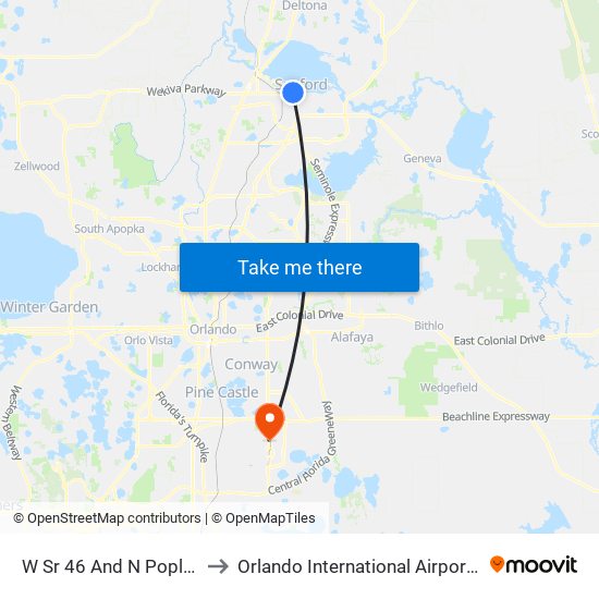 W Sr 46 And N Poplar Ave to Orlando International Airport - MCO map