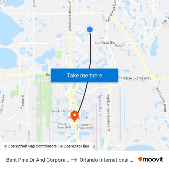 Bent Pine Dr And Corporate Centre Blvd to Orlando International Airport - MCO map