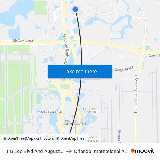 T G Lee Blvd And Augusta National Dr to Orlando International Airport - MCO map