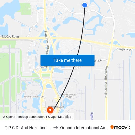 T P C Dr And Hazeltine National Dr to Orlando International Airport - MCO map