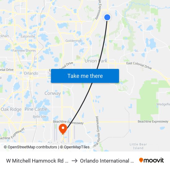 W Mitchell Hammock Rd And Sharon Ct to Orlando International Airport - MCO map