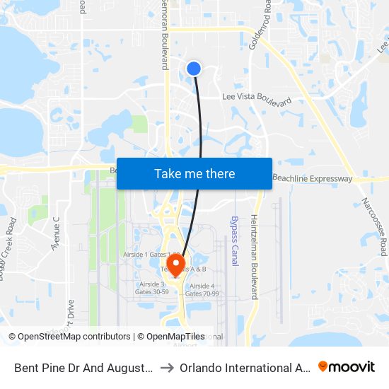 Bent Pine Dr And Augusta National Dr to Orlando International Airport - MCO map