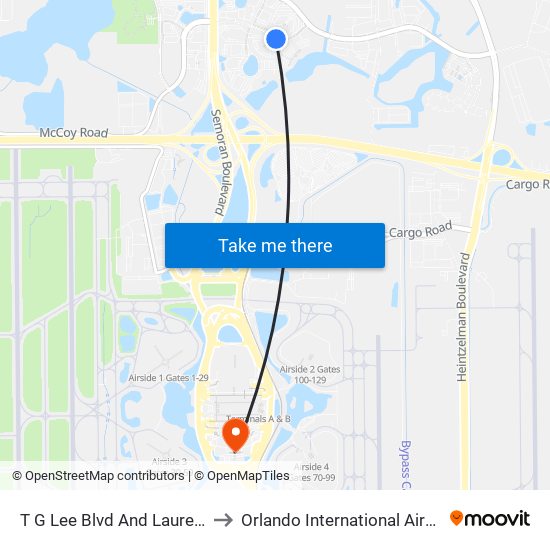 T G Lee Blvd And Laurel Valley Dr to Orlando International Airport - MCO map