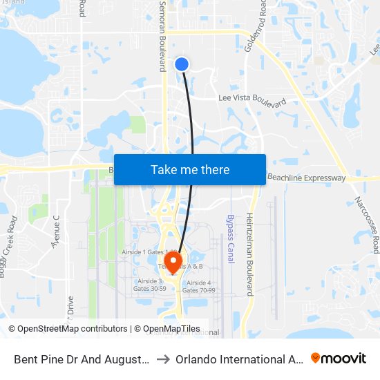 Bent Pine Dr And Augusta National Dr to Orlando International Airport - MCO map