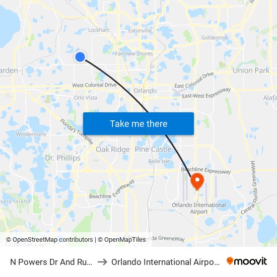 N Powers Dr And Ruthie Dr to Orlando International Airport - MCO map