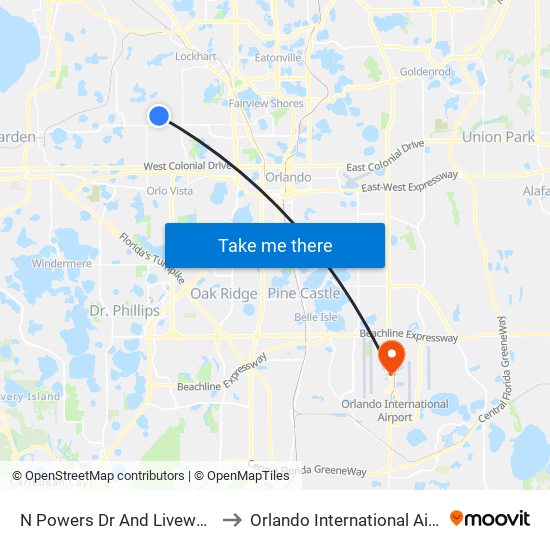 N Powers  Dr And Livewood Oaks  Dr to Orlando International Airport - MCO map