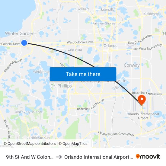 9th  St And W Colonial  Dr to Orlando International Airport - MCO map