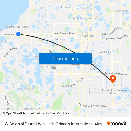 W Colonial Dr And Windtree Ln to Orlando International Airport - MCO map