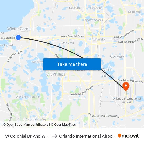 W Colonial Dr And Walker St to Orlando International Airport - MCO map