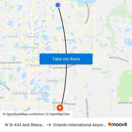W Sr 434 And Sheoah Blvd to Orlando International Airport - MCO map