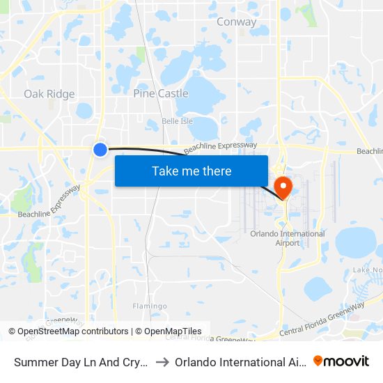 Summer Day Ln And Crystal Clear Ln to Orlando International Airport - MCO map