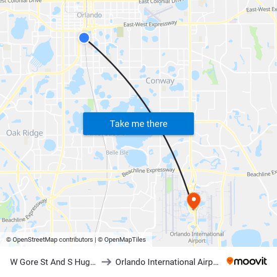 W Gore St And S Hughey Ave to Orlando International Airport - MCO map