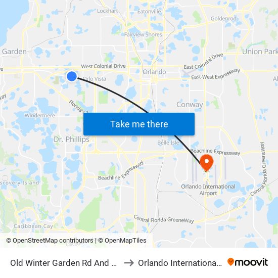 Old Winter Garden Rd And Sandpiper Ridge Dr to Orlando International Airport - MCO map