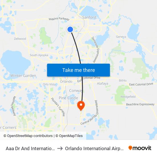 Aaa Dr And International Pky to Orlando International Airport - MCO map