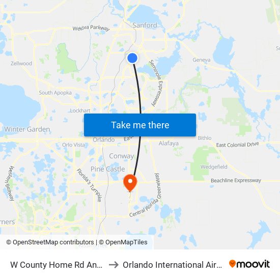 W County Home Rd And Loop Rd to Orlando International Airport - MCO map