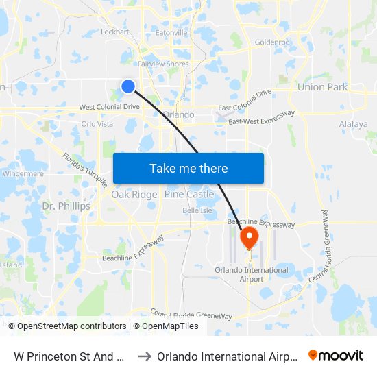 W Princeton St And Mercy Dr to Orlando International Airport - MCO map