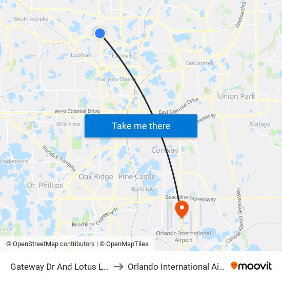 Gateway Dr And Lotus Landing Blvd to Orlando International Airport - MCO map