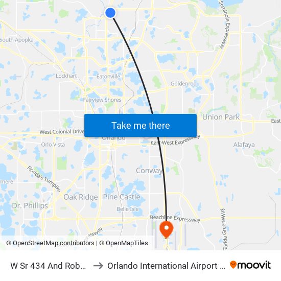 W Sr 434 And Robert St to Orlando International Airport - MCO map