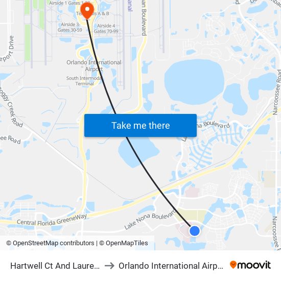 Hartwell Ct And Laureate Blvd to Orlando International Airport - MCO map